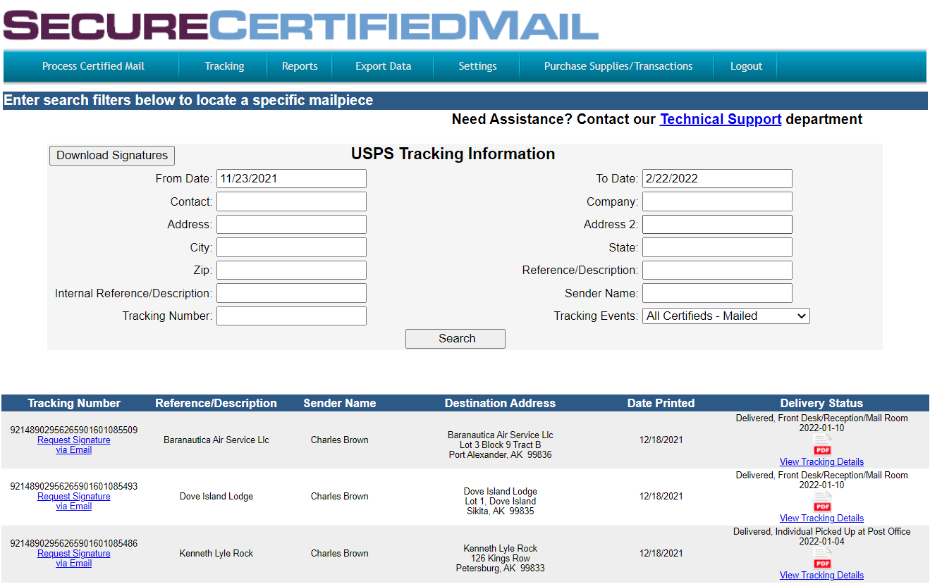 Certified Mail software